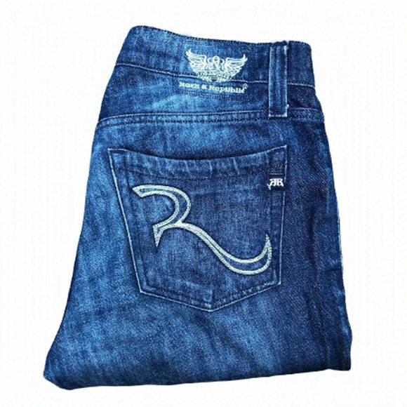 Rock & Republic Embroidered Jeans Size 34 Blue - Picture 1 of 8